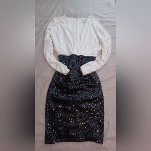 Vintage Badgley Mischka White And Black Sequined Dress